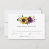 Zonnebloemen Paarse Violet Greenery Wedding RSVP Kaart (Voorkant)