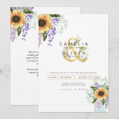 Zonnebloemen Paarse Wisteria Modern Wedding INVITE Kaart (Voorkant / Achterkant)
