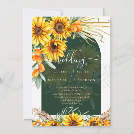 Zonnebloemen Pampas Gras Smaragdgroene BOHO Bruilo Kaart (Voorkant)