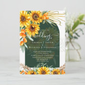 Zonnebloemen Pampas Grass Emerald Green BOHO Wedde Kaart (Staand voorkant)