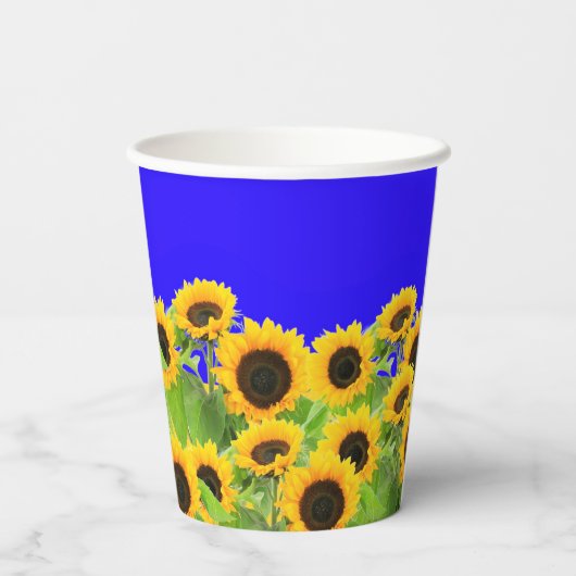 Zonnebloemen Papieren kopjes Oekraïense vlag kleur Papieren Bekers (Achterkant)