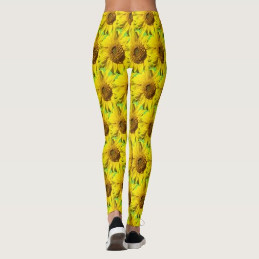 Zonnebloemen Patroonsnoer. BG-kleurenveroudering Leggings (Achterkant)