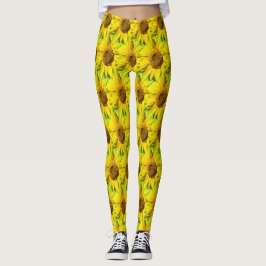 Zonnebloemen Patroonsnoer. BG-kleurenveroudering Leggings (Voorkant)