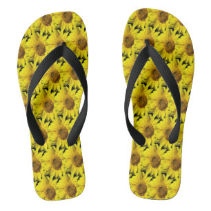 Zonnebloemen Patroonsnoer. BG Teenslippers zwart v