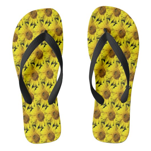 Zonnebloemen Patroonsnoer. BG Teenslippers zwart v (Voetbed)