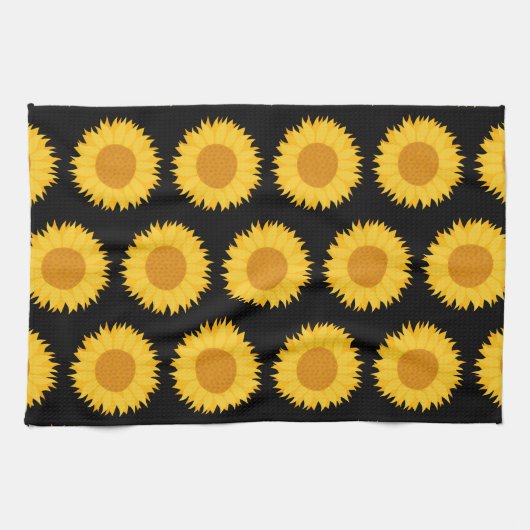Zonnebloemen Pattern op Black. Theedoek (Horizontaal)