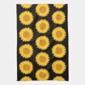 Zonnebloemen Pattern op Black. Theedoek (Verticaal)