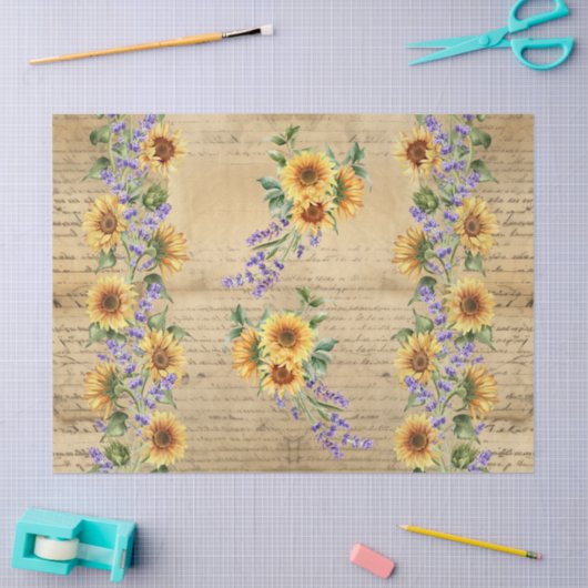 Zonnebloemen  Perkament Achtergrond Decoupage Tissuepapier (Craft)