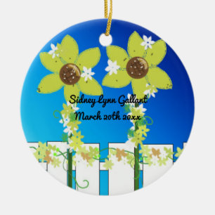 Zonnebloemen Picket Fence First Kerstmis Keramisch Ornament