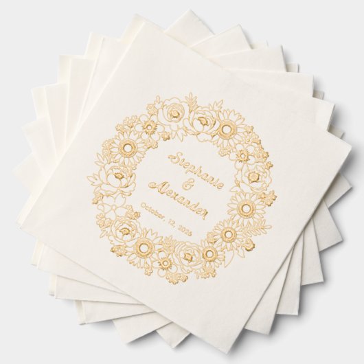 Zonnebloemen, pioenen, vergeet me niet krans bruil folie servetten (Insitu (Gestapeld))