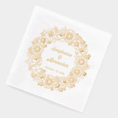 Zonnebloemen, pioenen, vergeet me niet krans bruil folie servetten (Links)