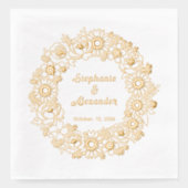 Zonnebloemen, pioenen, vergeet me niet krans bruil folie servetten (Voorkant)