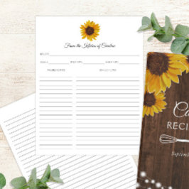 Zonnebloemen Plattelands Receptkaart Binder Inzets
