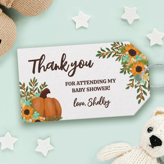 Zonnebloemen Pompoen Herfst Bloemrijke Dankjewel Cadeaulabel