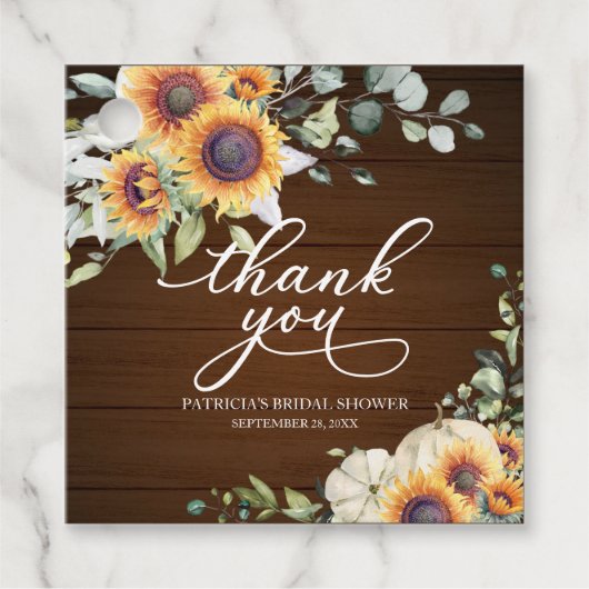 Zonnebloemen Pompoen Herfst Vrijgezellenfeest Bedankjes Labels (Voorkant)