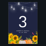 Zonnebloemen Pompoen String Lights Blauw Bruiloft Kaart<br><div class="desc">Zonnebloemen Pompoen String Lights Blauwe Bruiloft Tafel Nummers.</div>