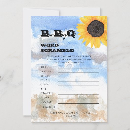 Zonnebloemen | Pompoenen Baby shower Word Scramble Kaart (Voorkant)