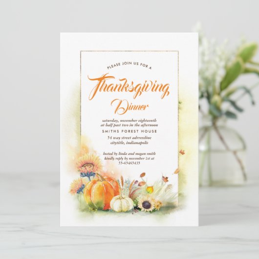 Zonnebloemen Pompoenen Herfst Thanksgiving Diner Kaart (Staand voorkant)