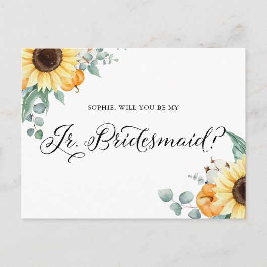 Zonnebloemen pompoenen zijn mijn Junior Bridesmaïd Briefkaart (Voorkant)