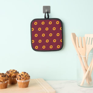 Zonnebloemen Pot Holder (Schuur Rood & Goud) Pannenlap
