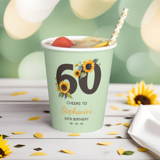 Zonnebloemen Proost aan 60e Verjaardag Paper Cups Papieren Bekers