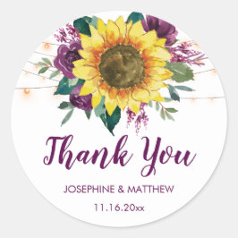 Zonnebloemen Pruim Paarse Lichten Bloemen Dank u Ronde Sticker