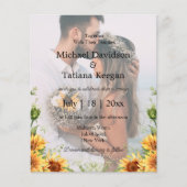 Zonnebloemen QR code 2 foto's Bruiloft uitnodiging (Voorkant)