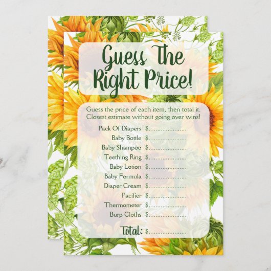 Zonnebloemen raden de prijs van het Baby shower Kaart (Voorkant / Achterkant)