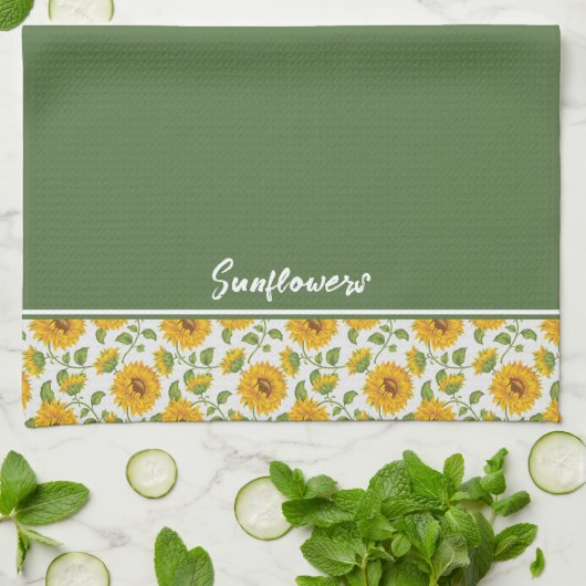 Zonnebloemen rand aangepaste keukenhanddoeken (Gevouwen)