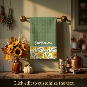 Zonnebloemen rand aangepaste keukenhanddoeken