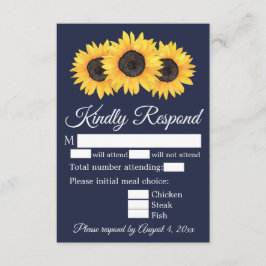 Zonnebloemen Reactiekaart Land Blauw RSVP Kaartje