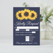 Zonnebloemen Reactiekaart Land Blauw RSVP Kaartje (Staand voorkant)