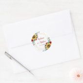 Zonnebloemen Rode Bloemen Geometrische Bruiloft Ronde Sticker (Envelop)