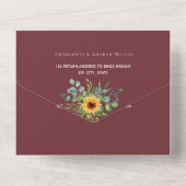 Zonnebloemen rode rode wijn met eucalyptus-rode br all in one uitnodiging (Achterkant)