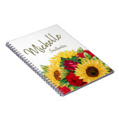 Zonnebloemen Rode Rozen Aangepaste Notitieboek (Rechterzijde)