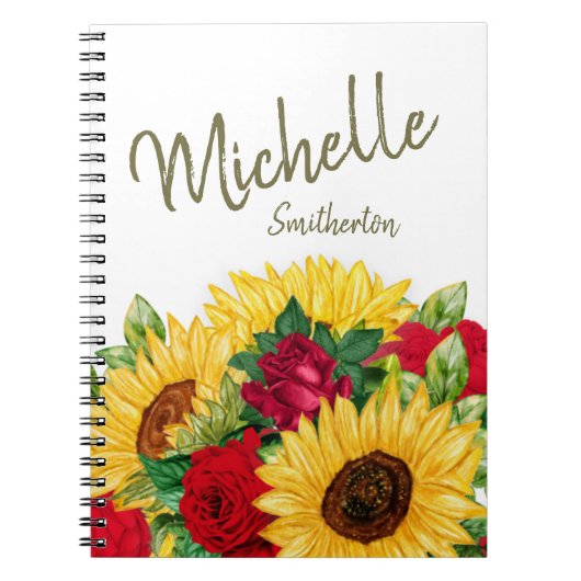 Zonnebloemen Rode Rozen Aangepaste Notitieboek (Voorkant)