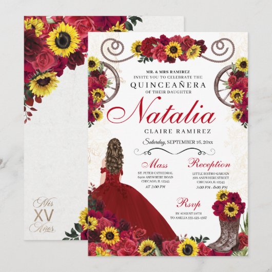 Zonnebloemen rode rozen cowgirl Western quinceaner Kaart (Voorkant / Achterkant)