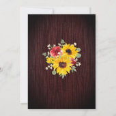 Zonnebloemen Rode rozen lichten hout bruiloft Kaart (Achterkant)