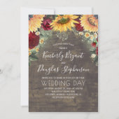 Zonnebloemen rode rozen madeliefjes rustieke bruil kaart (Voorkant)