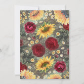 Zonnebloemen rode rozen madeliefjes rustieke bruil kaart (Achterkant)