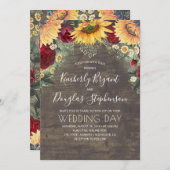 Zonnebloemen rode rozen madeliefjes rustieke bruil kaart (Voorkant / Achterkant)