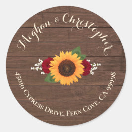 Zonnebloemen rode rozen retour adres envelop afdic ronde sticker