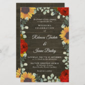 Zonnebloemen rode rozen Rustic Grey Budget Weddens (Voorkant / Achterkant)