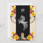 Zonnebloemen Rode rozen Zwarte Charro Quinceanera Kaart (Achterkant)