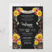 Zonnebloemen Rode rozen Zwarte Charro Quinceanera  Kaart (Voorkant)