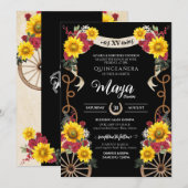 Zonnebloemen Rode rozen Zwarte Charro Quinceanera  Kaart (Voorkant / Achterkant)