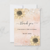 Zonnebloemen roestig roze goud zilver glitters bedankkaart (Voorkant)