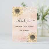 Zonnebloemen roestig roze goud zilver glitters bedankkaart (Staand voorkant)