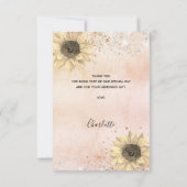 Zonnebloemen roestig roze goud zilver glitters bedankkaart (Achterkant)