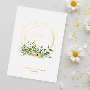 Zonnebloemen Romantic Chic Floral Wreath Real Gold Folie Uitnodiging